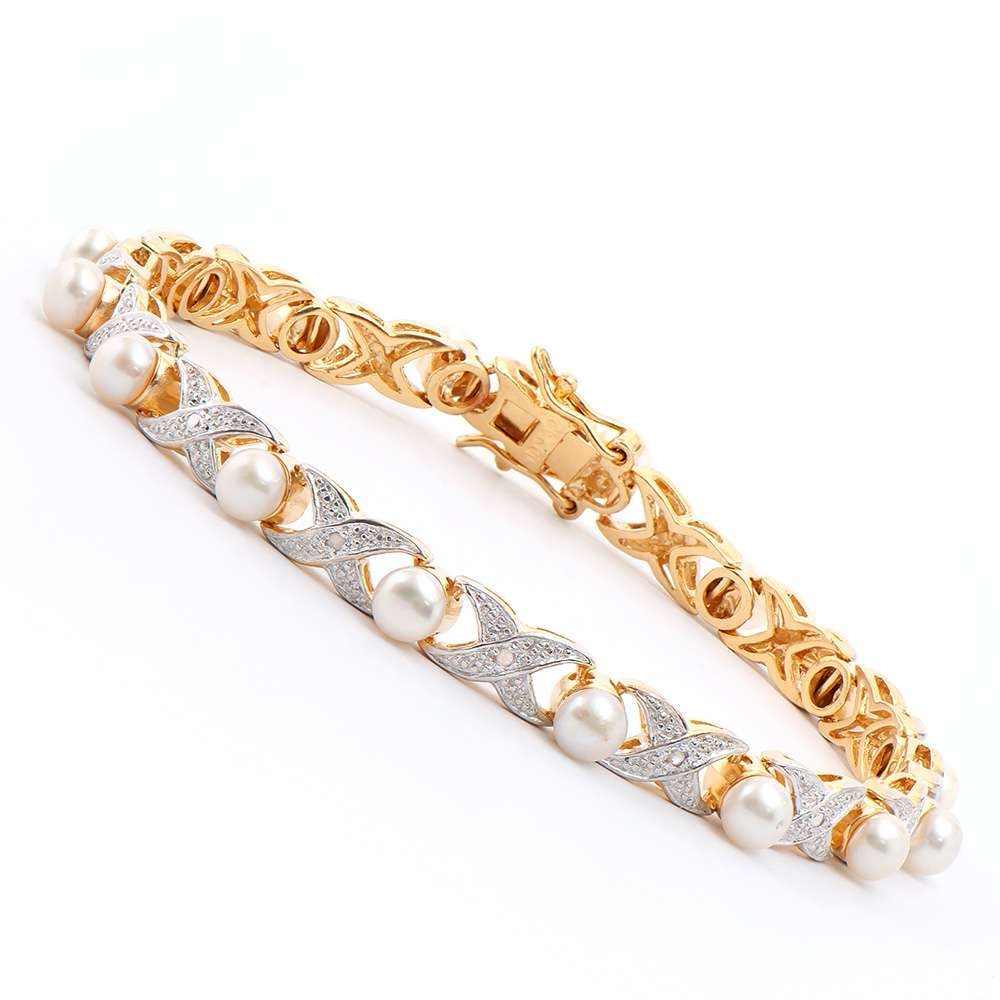 6.18 TW CTS PEARL & DIAMONDS 18K GOLD PLATED DESIGNER BRACELET SIZE 7.8 INCHES (1 of 2)