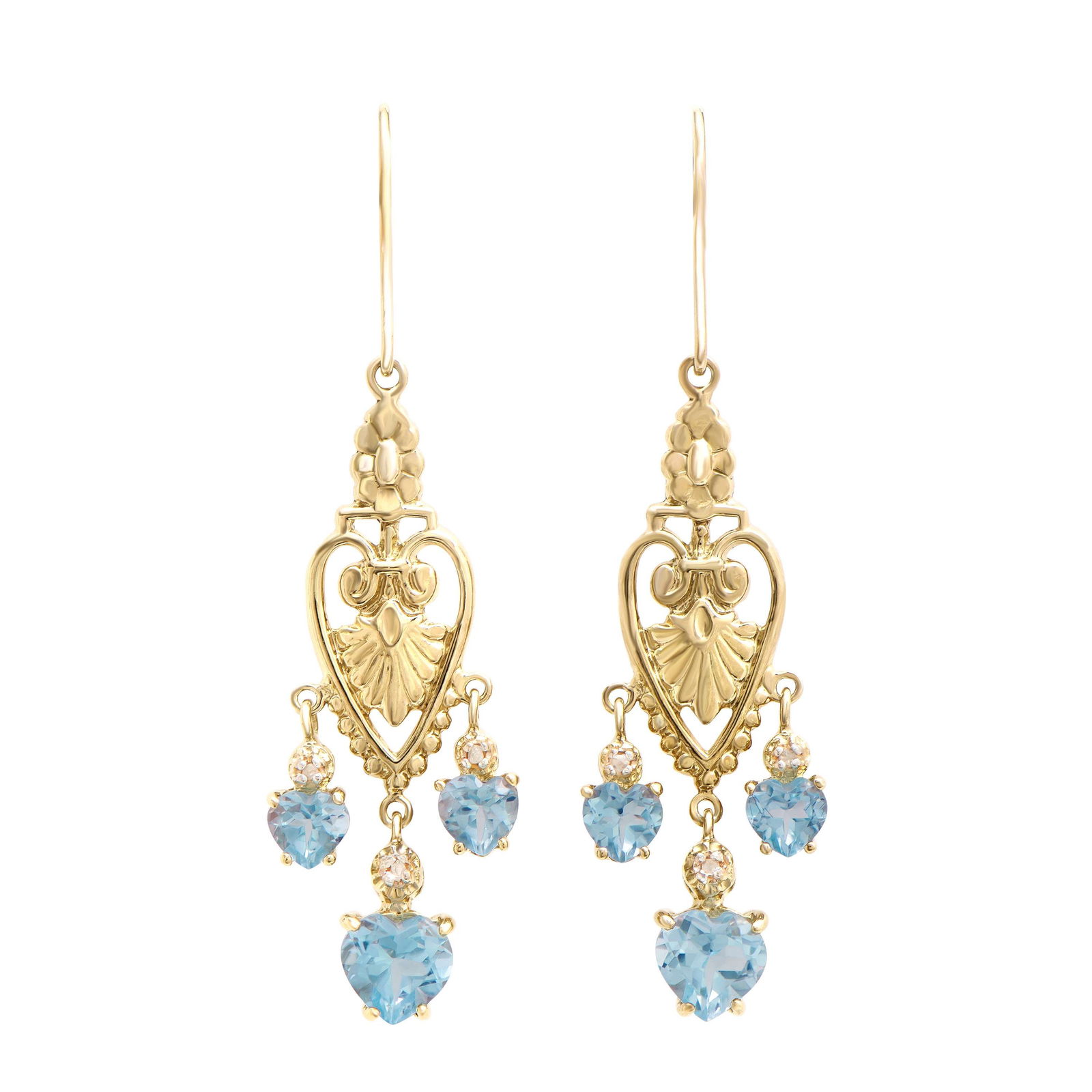 18k Yellow Gold Plated Silver Heart Blue topaz Earring, 6.77 g: Description: Mount Type: Earring Gender: Women Silver Weight (Gram): 5.75 Plating Material: Yellow Gold Plating Material Karat: 18k Size: 1.1mm PCS: 6 Weight (Carats): 0.05 Grade: I3 Color: H-I Stone