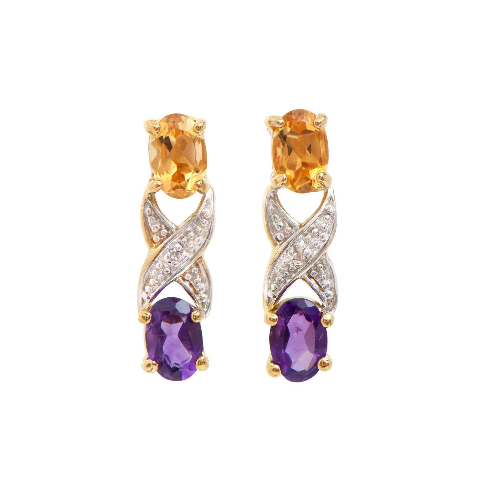 1.62 ctw Amethyst , Citrine & Diamonds 18K Gold Plated Designer Earrings (1 of 2)