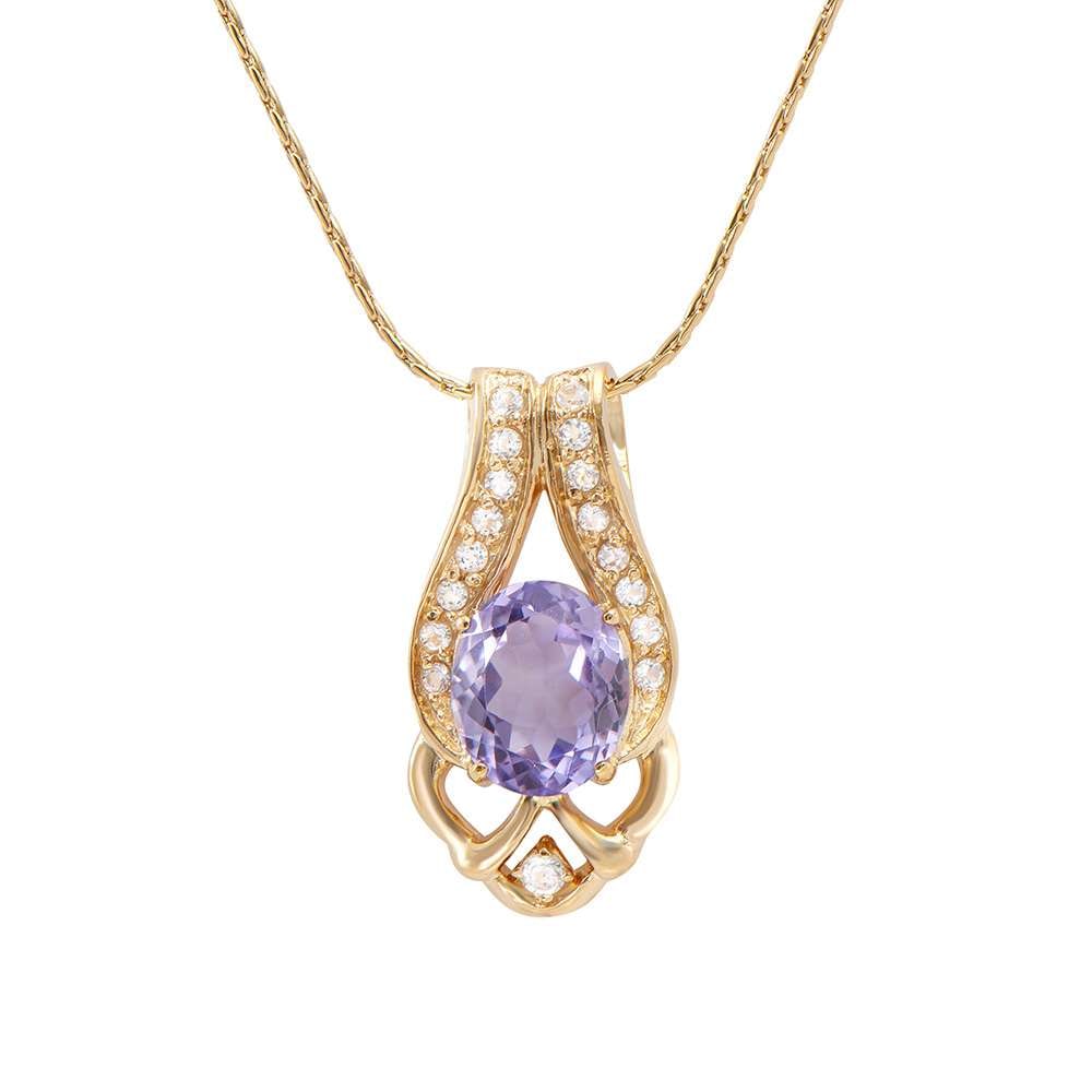 4.80 TW CTS AMETHYST & WHITE TOPAZ 18K GOLD PLATED DESIGNER NECKLACE SIZE 16 INCHES (1 of 2)