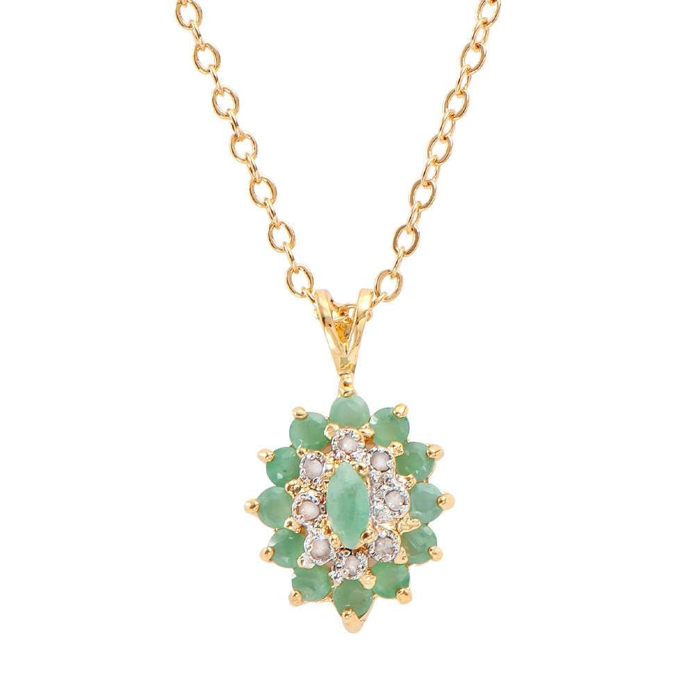 1.06 TW CTS EMERALDS & DIAMONDS 18K GOLD PLATED DESIGNER NECKLACE 18 INCHES (1 of 2)