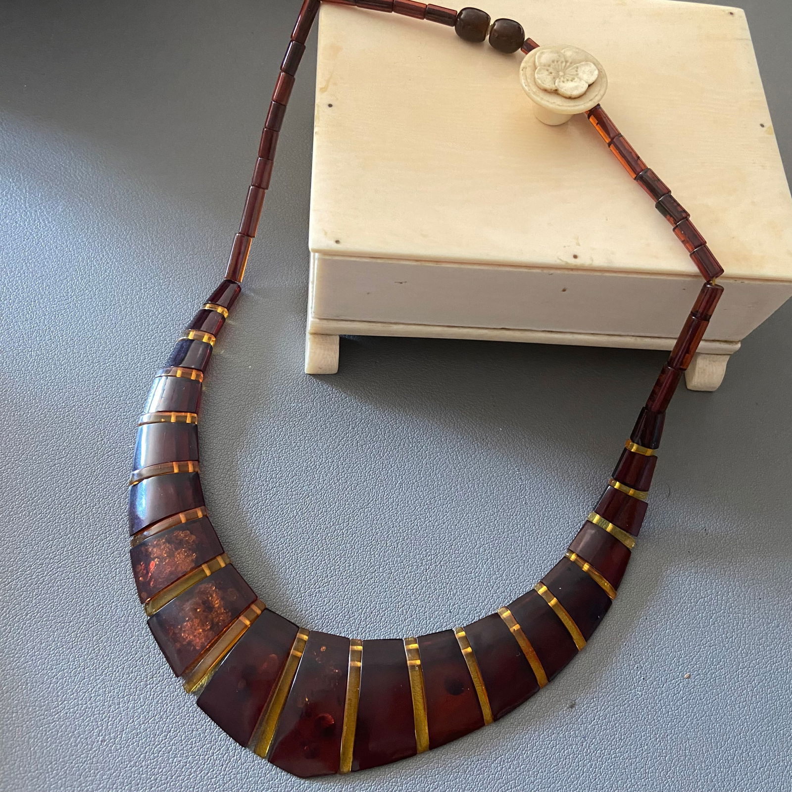 Genuine Baltic Amber Cherry Amber Golden Amber Flat Cleopatra Style Egyptian Necklace (1 of 10)