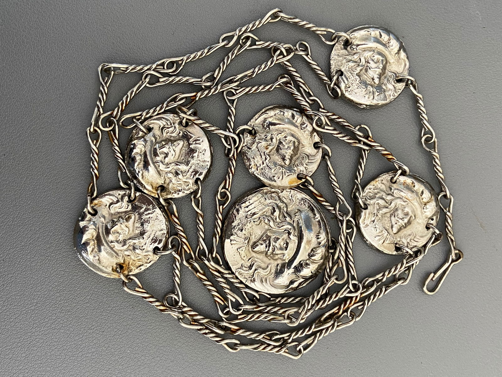 Antique Victorian Edwardian ART NOUVEAU Embossed Medallion silverplate Chatelaine Belt (1 of 10)