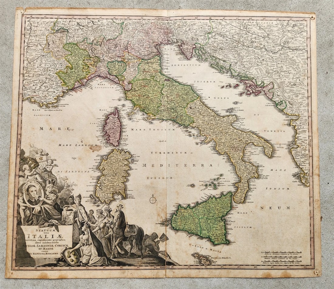 1715 ITALY antique MAP SICILIA SARDINIA CORSICA MALTA by Ioh. Baptista Homanno (1 of 7)
