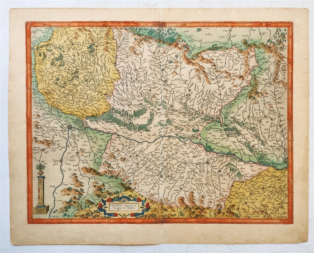 1623 ALSACE FRANCE antique MAP Gerhard Mercator - Hendricus Hondius: Alsatia superior cu Suntgoia & Brisgoia by Gerhard Mercator Hendricus Hondius, 1623. Map of ALSACE, France Hand colored Size (plate) 14 by 18.5 inches Size (sheet) 16.5 by 21 inches Very good conditio