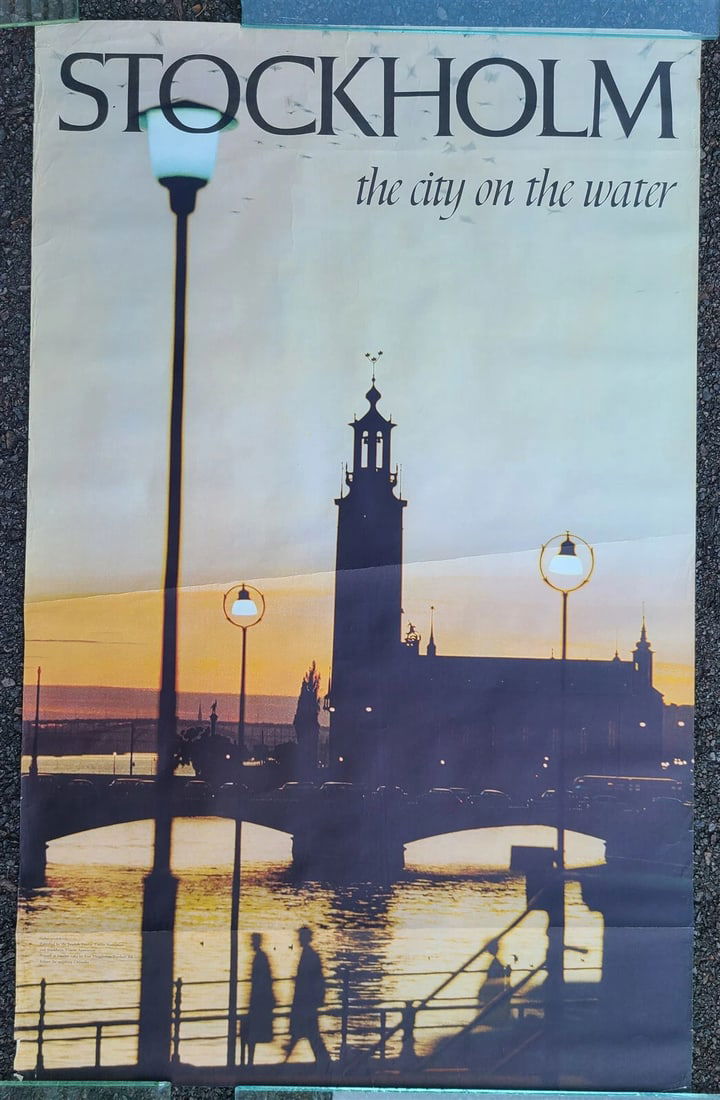 1970s SWEDEN STOCKHOLM CITY ON THE WATER TRAVEL POSTER vintage 24.5 x 39" (1 of 1)
