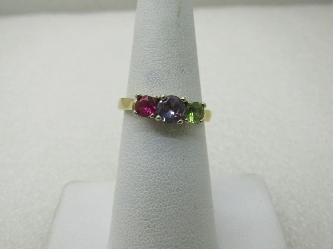 Vintage 14kt Sapphire/Ruby/Tourmaline Ring, Sz. 7, Signed D.C., Two-Tone (1 of 10)