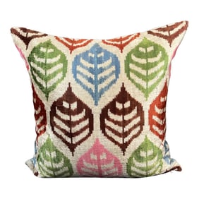 Multicolor Leaf Pattern Velvet Ikat Pillow Cover