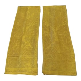 Vintage Long Large Scale Gold Woven Silk Damask Panels - Set of 2