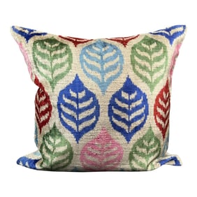 Multicolor Geometric Leaf Pattern Velvet Ikat Pillow Cover