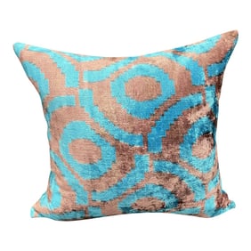 Turkish Modern Blue Velvet Silk Ikat Pillow Cover