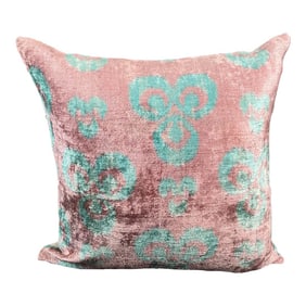 Pink and Blue Velvet Ikat Pillow Cover