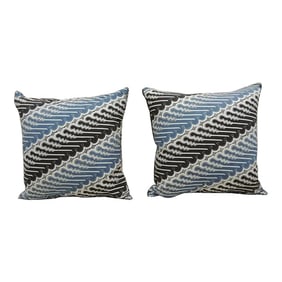 Vintage Blue and Black Hand-Blocked Batik Decorative Square Pillows - A Pair