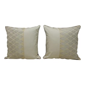 Vintage Woven Silk Gold and Silver Obi Square Decorative Pillows - A Pair