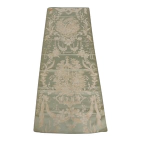 Antique Silk Woven Green and Beige Textile Panel