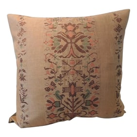Antique Linen Arts and Crafts Pattern Square Decorative Pillow