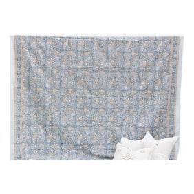 Blue & Sand Blossom, Hand Blockprint Cotton Coverlet