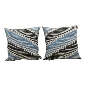 Vintage Blue and Black Hand-Blocked Batik Decorative Square Pillows - A Pair