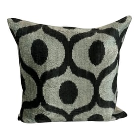 Turkish Modern Gray Velvet Silk Ikat Pillow Cover