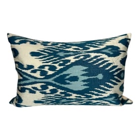 Turkish Modern Blue Silk Ikat Pillow Cover