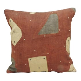 Vintage Applique Raffia Brown and Rust Kuba Decorative Pillows Matisse Style
