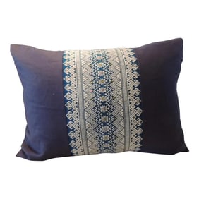 Vintage Woven Blue and White Asian Textile Bolster Decorative Pillow
