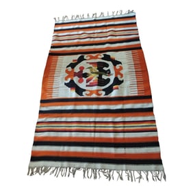 Large Vintage Orange and Black Stripes Throw