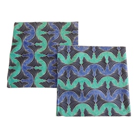 African Turquoise & Blue Waxed Cotton Square Pillow Covers - Set of 2