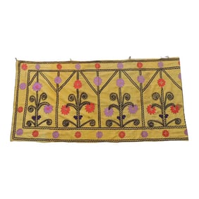 Vintage Yellow and Black Embroidery Suzani Textile Panel