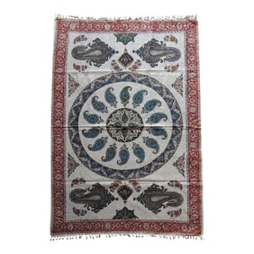 Vintage Red and Blue Paisley Hand-Blocked Cloth with Fringes