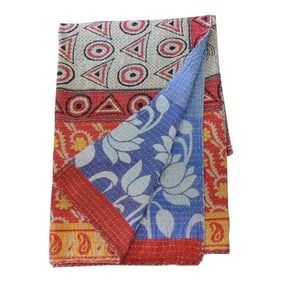 Colorful Kantha Indian Patchwork Blanket or Throw