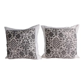 Vintage Fortuny Alderelli Fabric in Midnight and White Decorative Square Pillows - Pair