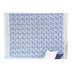 Indigo Lotus, Hand Blockprint Cotton Coverlet