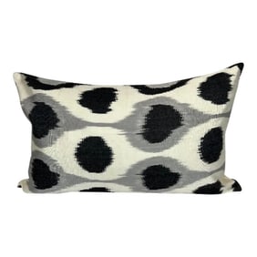 Turkish Modern Gray Silk Ikat Pillow Cover