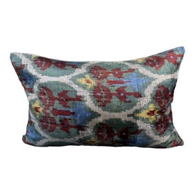 Green and Red Velvet Ikat Pillow Cover