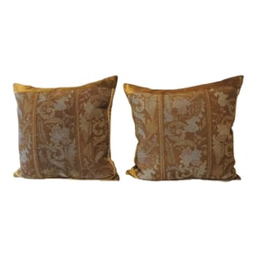 Yellow Silk Velvet Tapestry Square Decorative Pillows - Set of 2