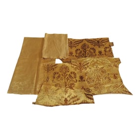 Antique Collection of Gold Silk and Velvet Damask Pattern Textiles - Set of 5