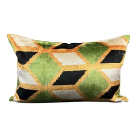 Green Velvet Ikat Pillow Cover