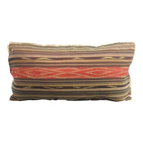 Vintage Brown & Red Silk Ikat Bolster Decorative Pillow