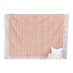 Peachy Floral, Hand Blockprint Cotton Coverlet