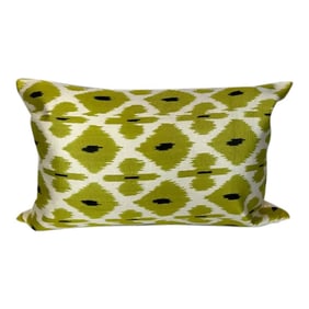 Turkish Modern Green Silk Ikat Pillow Cover