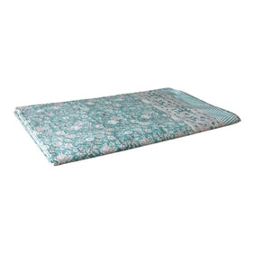 Oleander Aqua Block Print Cotton Coverlet