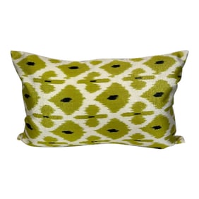 Turkish Modern Green Silk Ikat Pillow Cover