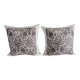 Vintage Fortuny Alderelli Fabric in Midnight and White Decorative Square Pillows- a Pair