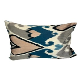 Turkish Modern Pink and Blue Silk Ikat Pillow Cover