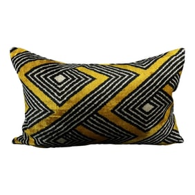 Yellow and Black Velvet Ikat Pillow Cover