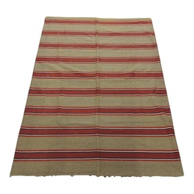 Large Vintage Red and Camel Stripes Turkish Textile Panel