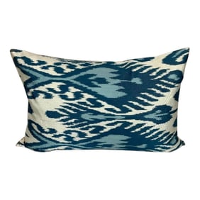 Turkish Modern Blue Silk Ikat Pillow Cover