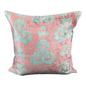 Pink and Blue Velvet Ikat Pillow Cover