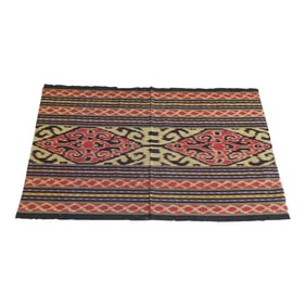 Red & Purple Woven Cotton Ikat Textile From Guatemala
